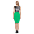 2016 New Arrival Occident Women&#39;s Slim Fit Sem mangas Green V-Neck Polka Dots Splicing Vestido de lápis curto CL009265-2